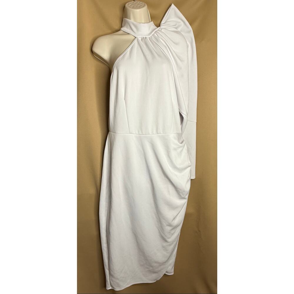 LIVD Unique Vintage White Neoprene Scuba One Shoulder Dress 1X - Picture 4 of 10